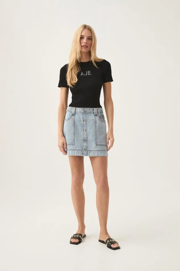 Aje Denim Aura Denim Mini Skirt Sea Spray Wash 8211 Women