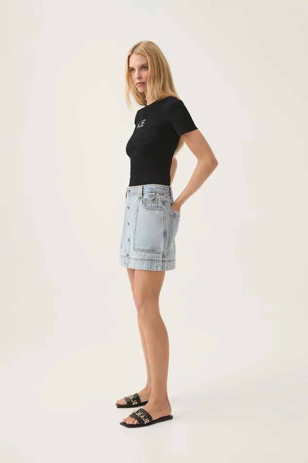 Aje Denim Aura Denim Mini Skirt Sea Spray Wash 8211 Women