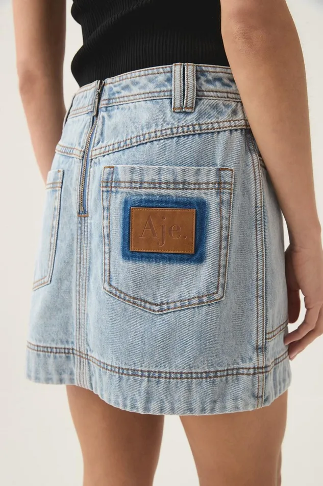 Aje Denim Aura Denim Mini Skirt Sea Spray Wash 8211 Women