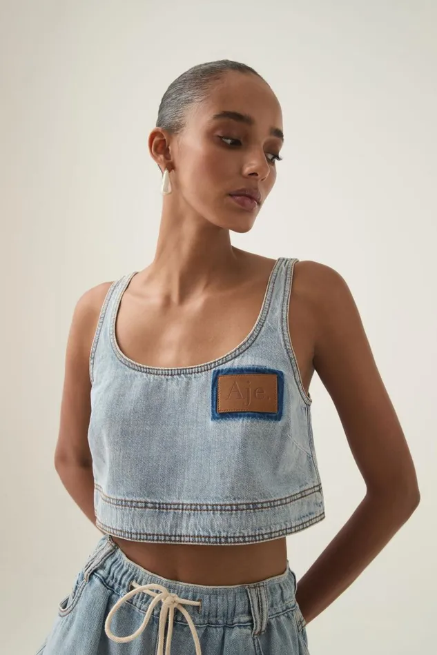Aje Denim Aura Denim Top Sea Spray Wash 8211 Women