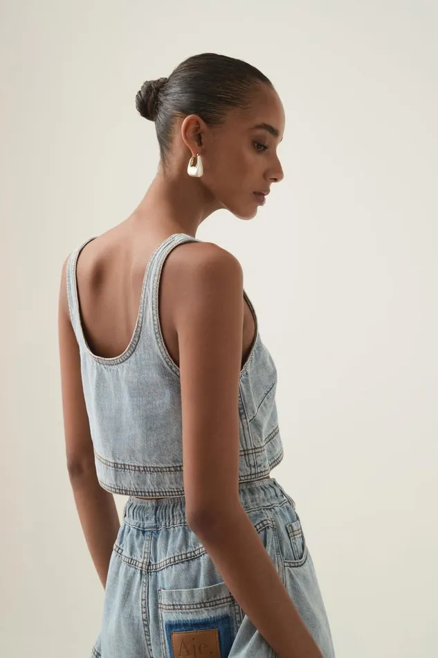 Aje Denim Aura Denim Top Sea Spray Wash 8211 Women Aje Denim Aura Denim Top Sea Spray Wash 8211 Women