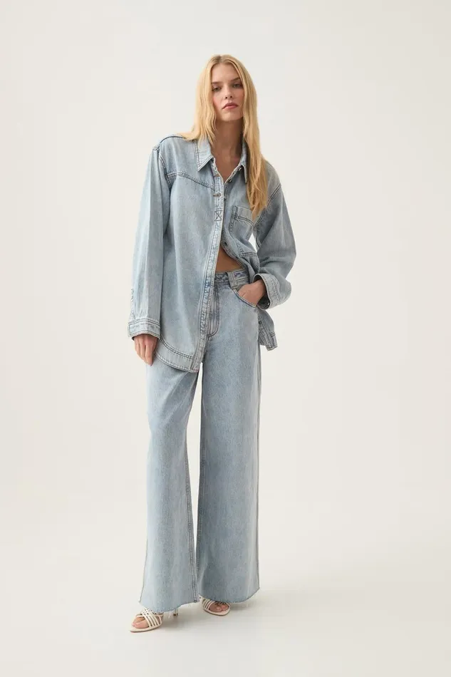 Aje Denim Aura Wide Leg Jeans Sea Spray Wash 8211 Women