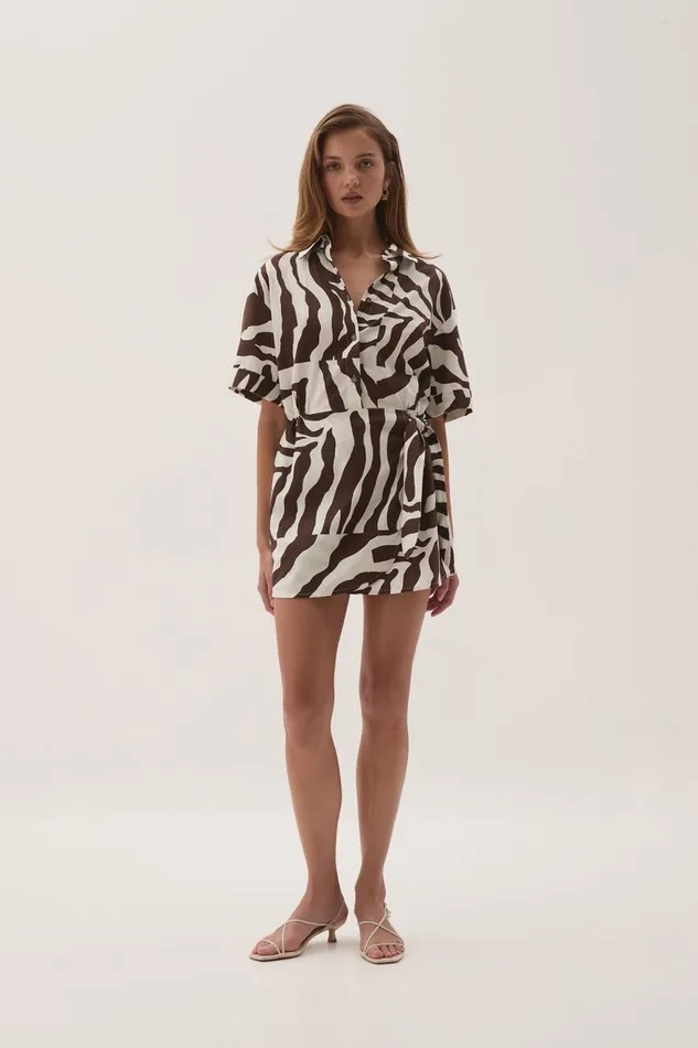 Aje Dresses Airlie Mini Shirt Dress Chocolate Zebra 8211 Women Aje Dresses Airlie Mini Shirt Dress Chocolate Zebra 8211 Women