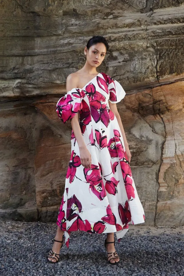 Aje Dresses Arista Tulip Sleeve Midi Dress Falling Florals 8211 Women