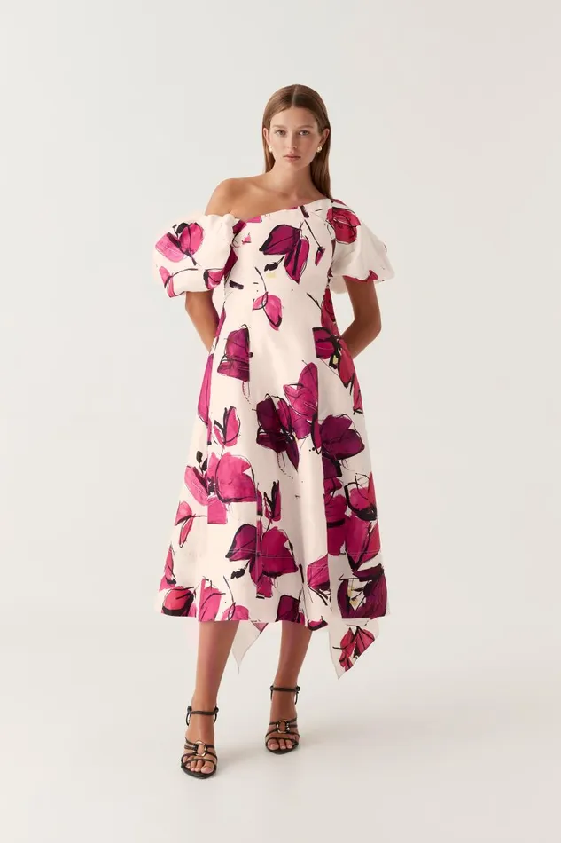 Aje Dresses Arista Tulip Sleeve Midi Dress Falling Florals 8211 Women Aje Dresses Arista Tulip Sleeve Midi Dress Falling Florals 8211 Women