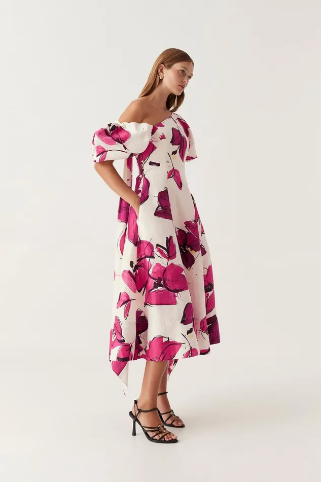 Aje Dresses Arista Tulip Sleeve Midi Dress Falling Florals 8211 Women Aje Dresses Arista Tulip Sleeve Midi Dress Falling Florals 8211 Women