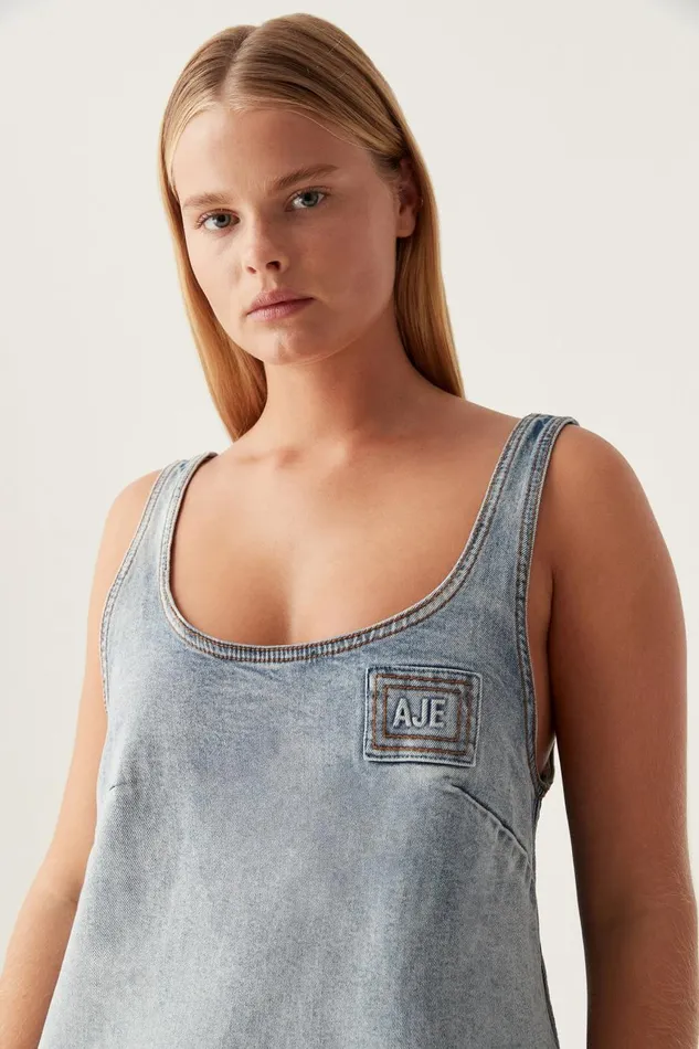 Aje Dresses Bambie Denim Mini Dress Two Tone Indigo 8211 Women Aje Dresses Bambie Denim Mini Dress Two Tone Indigo 8211 Women