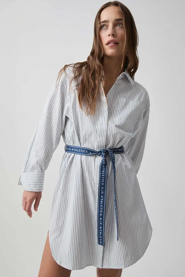 Aje Dresses Belted Logo Shirt Dress 824 Acid Bluewhite 8211 Women