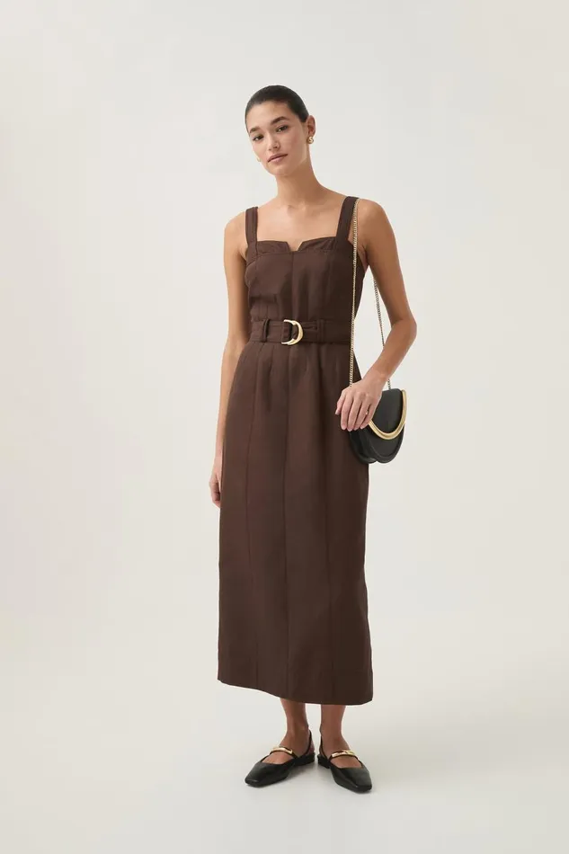 Aje Dresses Cohort Midi Dress Umber Brown 8211 Women