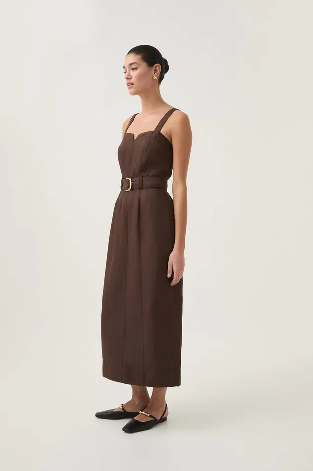 Aje Dresses Cohort Midi Dress Umber Brown 8211 Women Aje Dresses Cohort Midi Dress Umber Brown 8211 Women