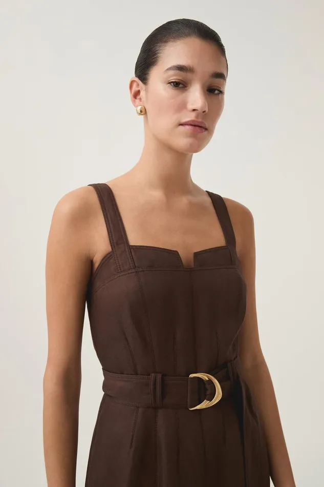 Aje Dresses Cohort Midi Dress Umber Brown 8211 Women Aje Dresses Cohort Midi Dress Umber Brown 8211 Women