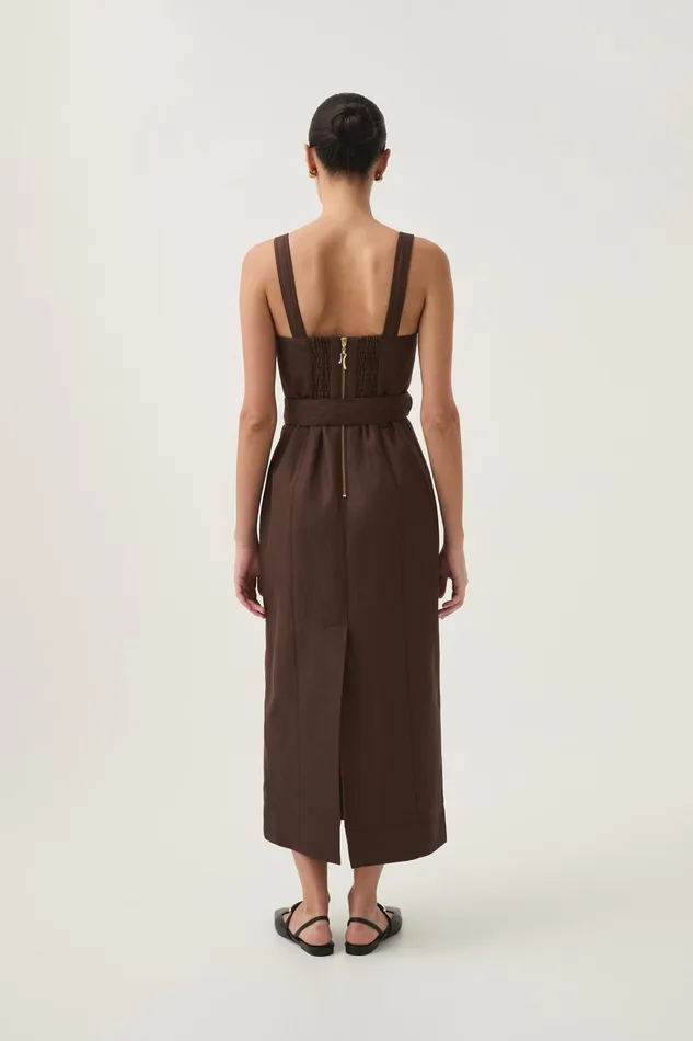 Aje Dresses Cohort Midi Dress Umber Brown 8211 Women Aje Dresses Cohort Midi Dress Umber Brown 8211 Women