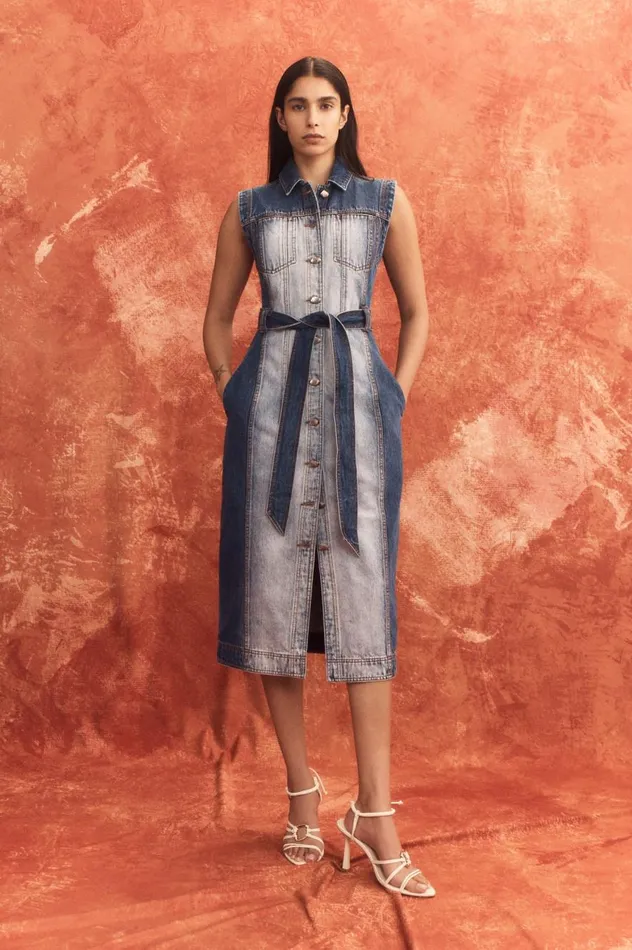 Aje Dresses Darcie Denim Midi Dress Two Tone Indigo 8211 Women