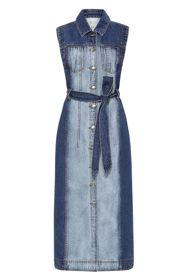 Aje Dresses Darcie Denim Midi Dress Two Tone Indigo 8211 Women Aje Dresses Darcie Denim Midi Dress Two Tone Indigo 8211 Women