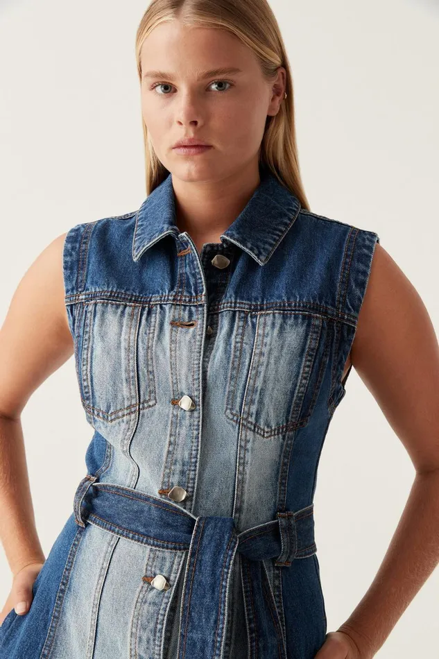 Aje Dresses Darcie Denim Midi Dress Two Tone Indigo 8211 Women Aje Dresses Darcie Denim Midi Dress Two Tone Indigo 8211 Women