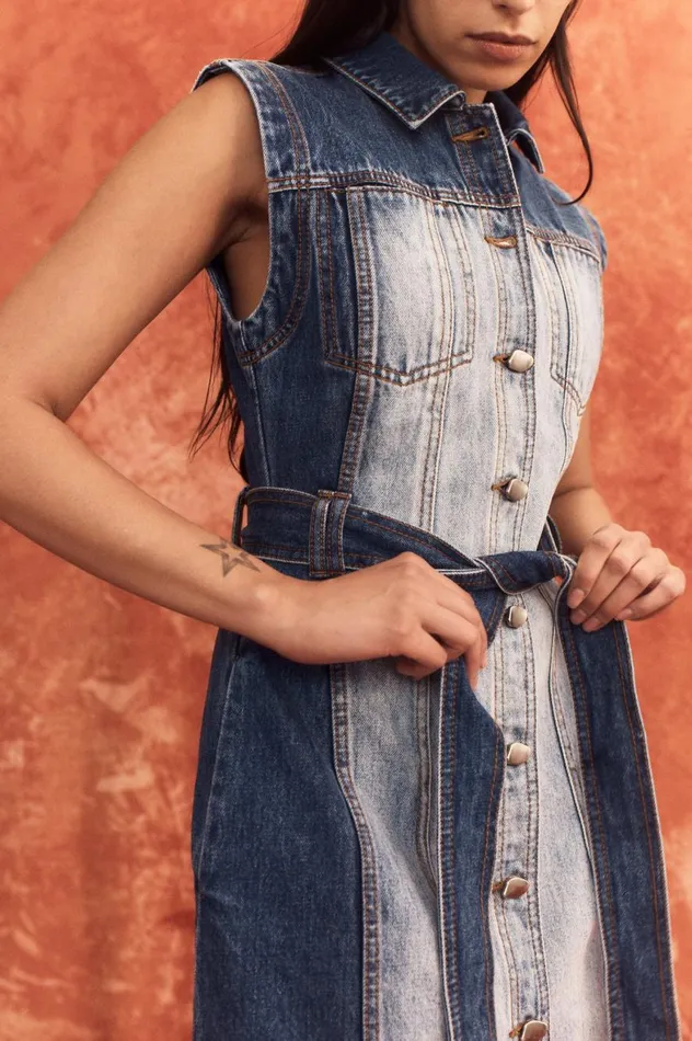 Aje Dresses Darcie Denim Midi Dress Two Tone Indigo 8211 Women Aje Dresses Darcie Denim Midi Dress Two Tone Indigo 8211 Women
