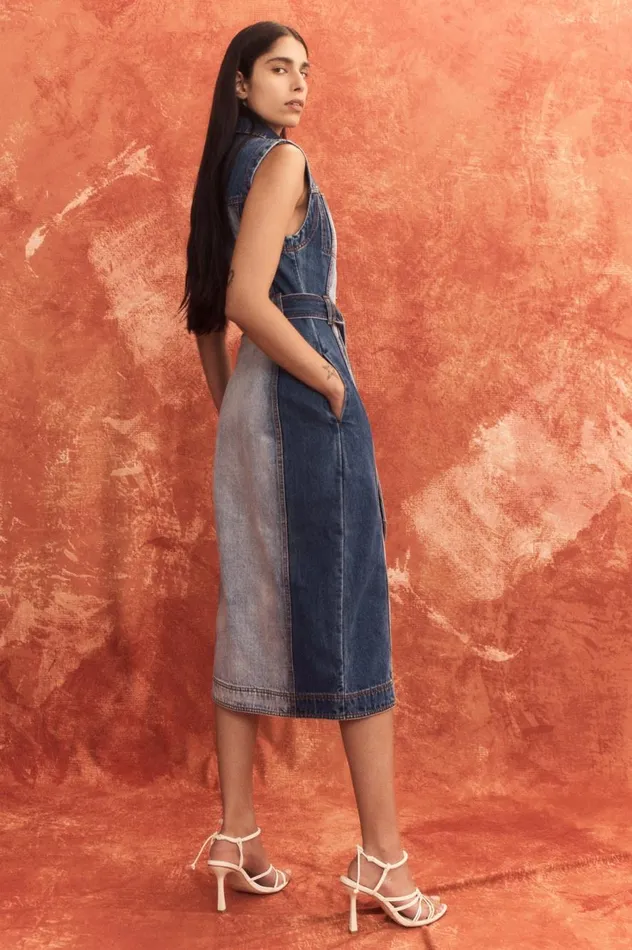 Aje Dresses Darcie Denim Midi Dress Two Tone Indigo 8211 Women Aje Dresses Darcie Denim Midi Dress Two Tone Indigo 8211 Women