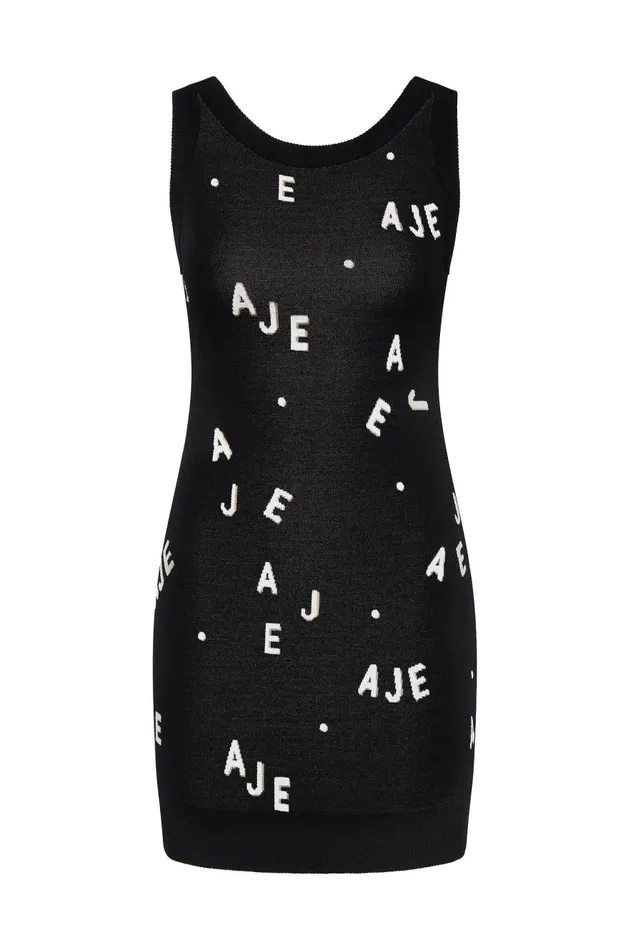 Aje Dresses Decora Logo Knit Mini Dress Blackivorytawny Brown 8211 Women Aje Dresses Decora Logo Knit Mini Dress Blackivorytawny Brown 8211 Women