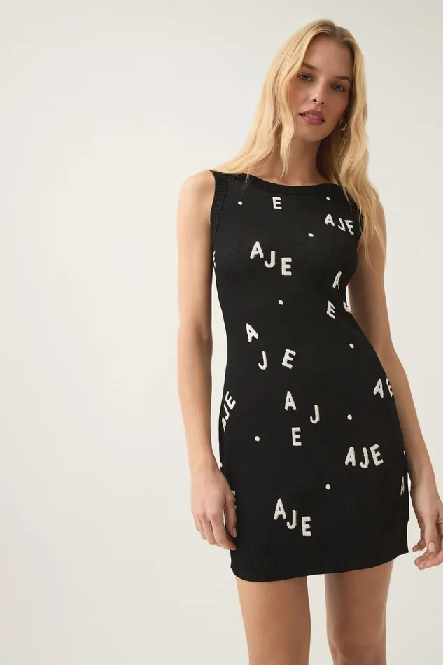 Aje Dresses Decora Logo Knit Mini Dress Blackivorytawny Brown 8211 Women Aje Dresses Decora Logo Knit Mini Dress Blackivorytawny Brown 8211 Women