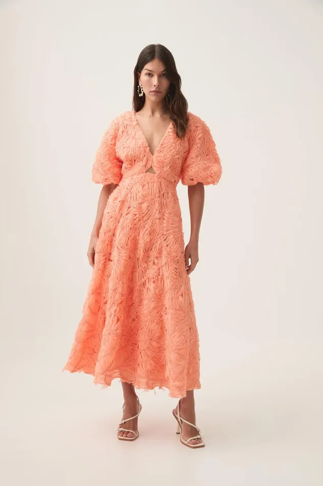 Aje Dresses Florential Textured Midi Dress Apricot 8211 Women