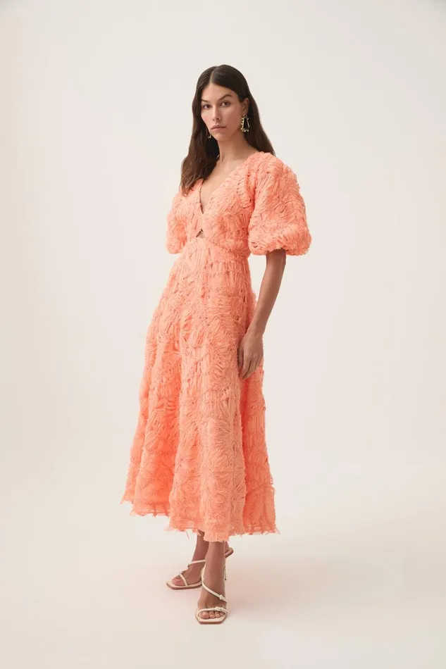Aje Dresses Florential Textured Midi Dress Apricot 8211 Women Aje Dresses Florential Textured Midi Dress Apricot 8211 Women
