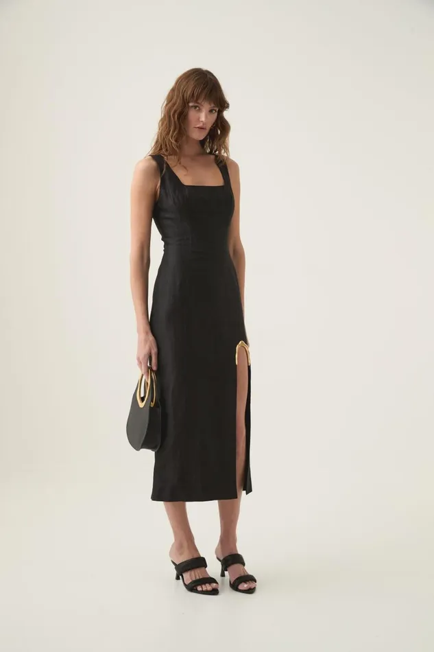 Aje Dresses Flourish Midi Dress Black 8211 Women Aje Dresses Flourish Midi Dress Black 8211 Women