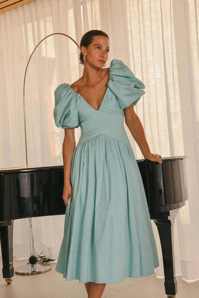 Aje Dresses Gabrielle Plunge Midi Dress Spearmint Blue 8211 Women