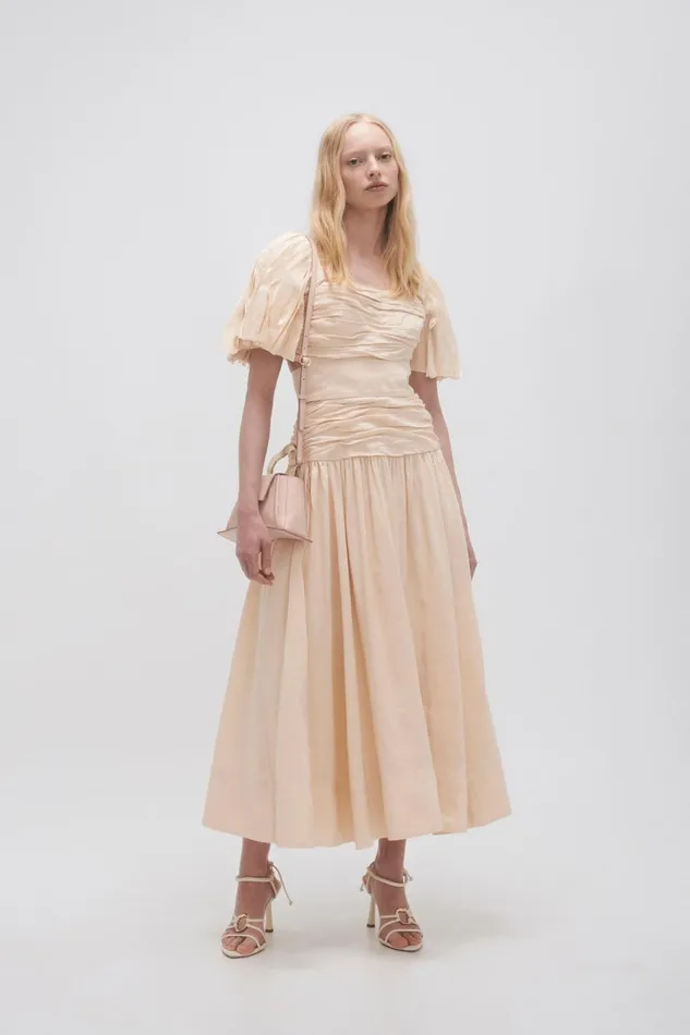 Aje Dresses Marianne Ruched Midi Dress Coconut Cream 8211 Women Aje Dresses Marianne Ruched Midi Dress Coconut Cream 8211 Women