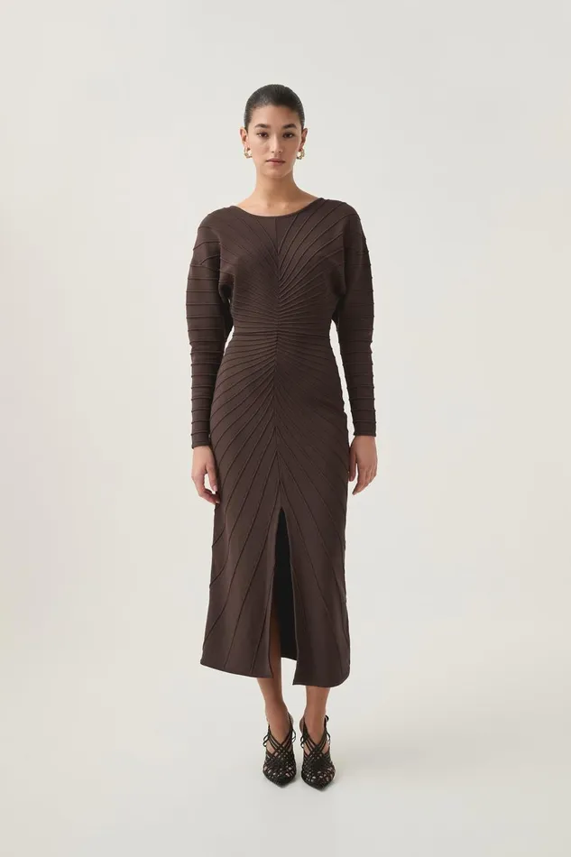 Aje Dresses Modernist Cocoon Midi Dress Umber Brown 8211 Women