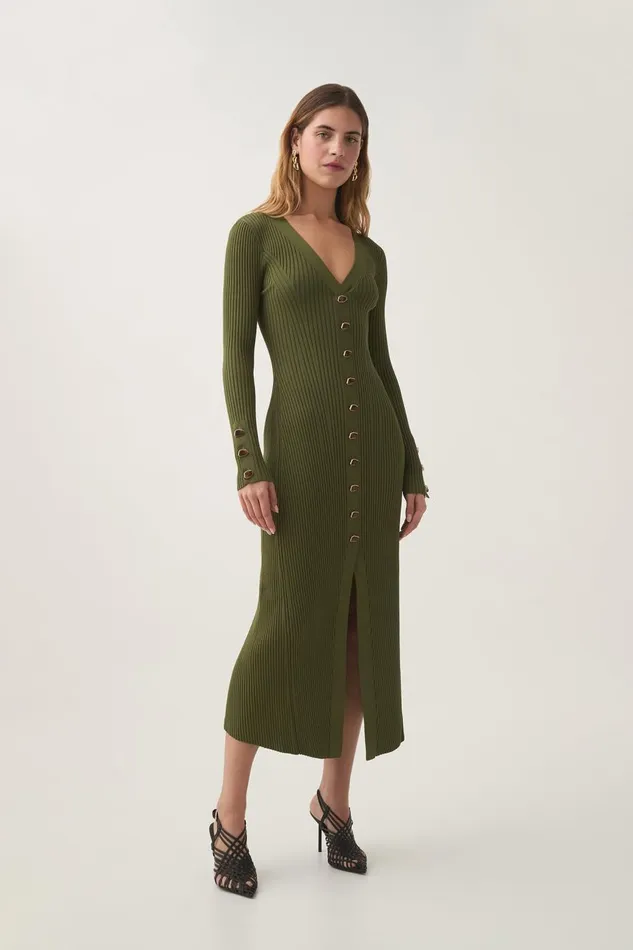 Aje Dresses Ondine Knit Midi Dress Palm Green 8211 Women