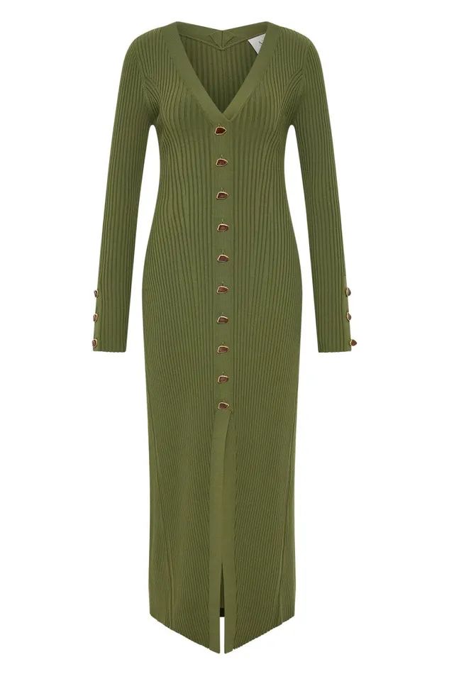 Aje Dresses Ondine Knit Midi Dress Palm Green 8211 Women Aje Dresses Ondine Knit Midi Dress Palm Green 8211 Women