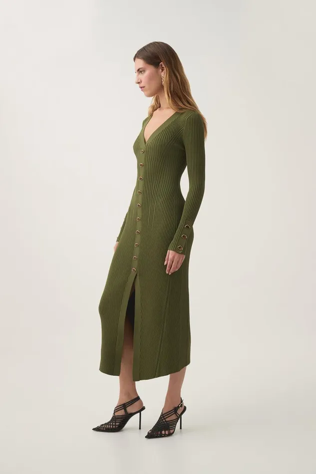 Aje Dresses Ondine Knit Midi Dress Palm Green 8211 Women Aje Dresses Ondine Knit Midi Dress Palm Green 8211 Women