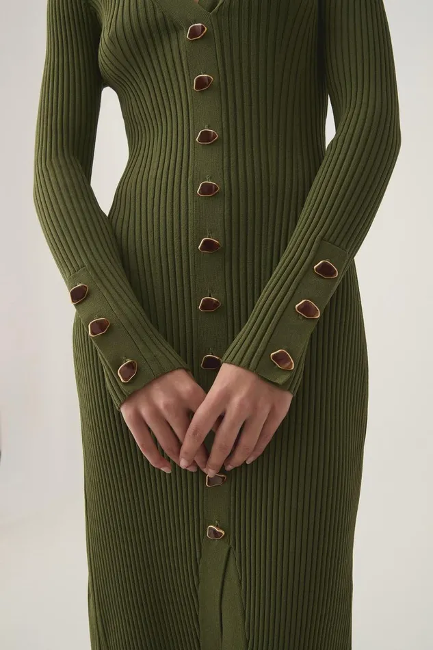 Aje Dresses Ondine Knit Midi Dress Palm Green 8211 Women Aje Dresses Ondine Knit Midi Dress Palm Green 8211 Women