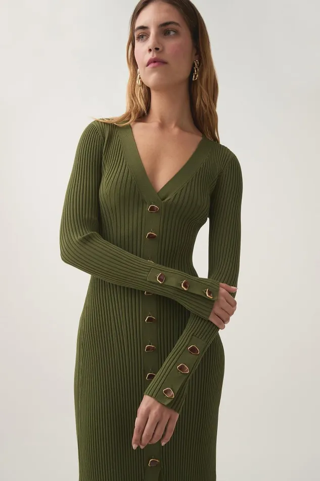 Aje Dresses Ondine Knit Midi Dress Palm Green 8211 Women Aje Dresses Ondine Knit Midi Dress Palm Green 8211 Women