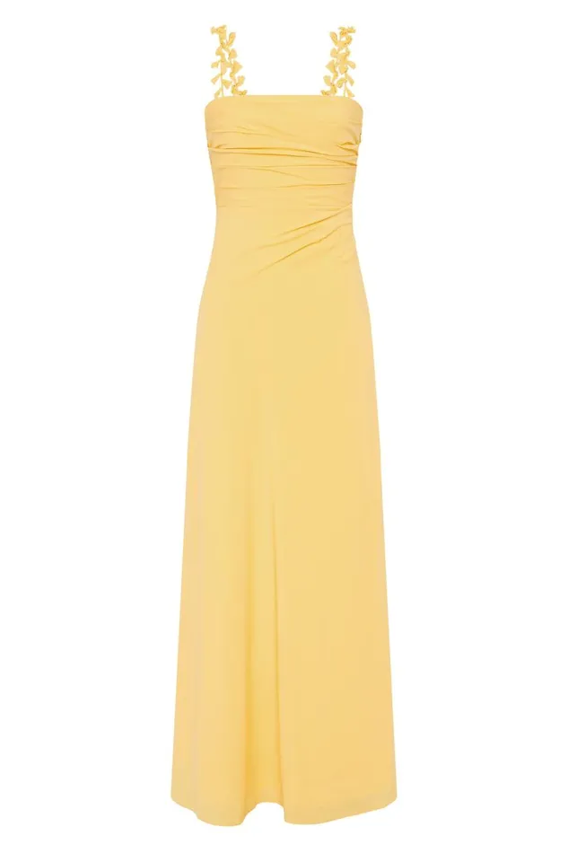 Aje Dresses Soulful Pom Pom Midi Dress Soft Yellow 8211 Women Aje Dresses Soulful Pom Pom Midi Dress Soft Yellow 8211 Women
