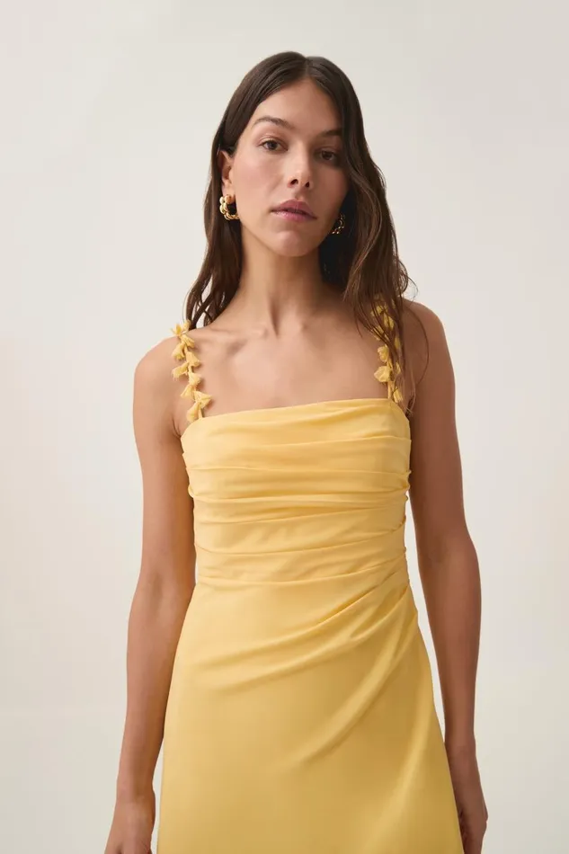 Aje Dresses Soulful Pom Pom Midi Dress Soft Yellow 8211 Women Aje Dresses Soulful Pom Pom Midi Dress Soft Yellow 8211 Women