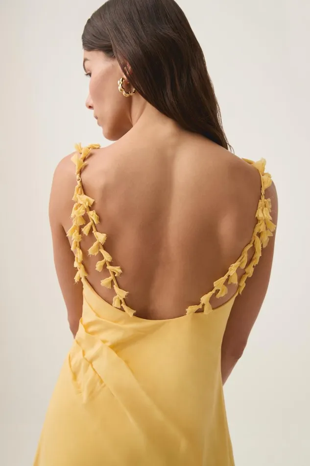 Aje Dresses Soulful Pom Pom Midi Dress Soft Yellow 8211 Women Aje Dresses Soulful Pom Pom Midi Dress Soft Yellow 8211 Women