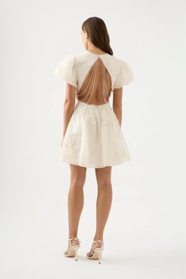 Aje Dresses Vera Beaded Flower Mini Dress Ivory 8211 Women