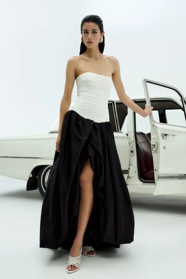 Aje Dresses Violette Bubble Hem Maxi Dress Ivoryblack 8211 Women