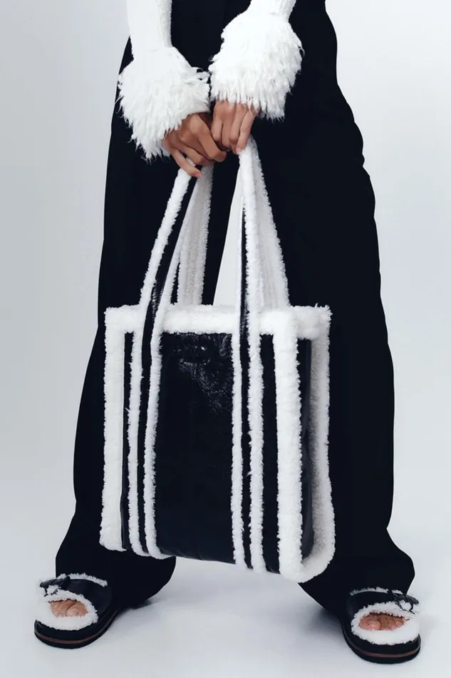 Aje Handbags and Wallets Stella Shearling Tote Blackivory 8211 Women