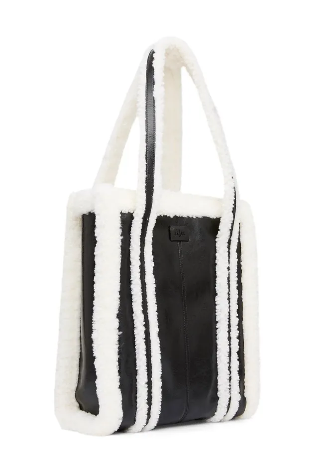 Aje Handbags and Wallets Stella Shearling Tote Blackivory 8211 Women Aje Handbags and Wallets Stella Shearling Tote Blackivory 8211 Women