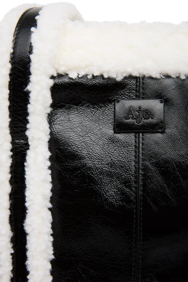 Aje Handbags and Wallets Stella Shearling Tote Blackivory 8211 Women Aje Handbags and Wallets Stella Shearling Tote Blackivory 8211 Women