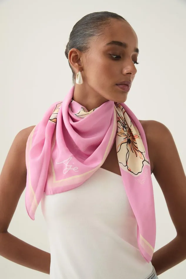 Aje Hats and Scarves Flourish Silk Scarf Pink Hibiscus 8211 Women