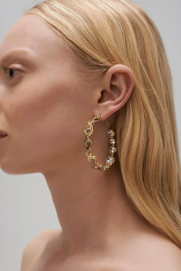Aje Jewelry Ascent Sculptural Jewel Hoop Gold 8211 Women Aje Jewelry Ascent Sculptural Jewel Hoop Gold 8211 Women