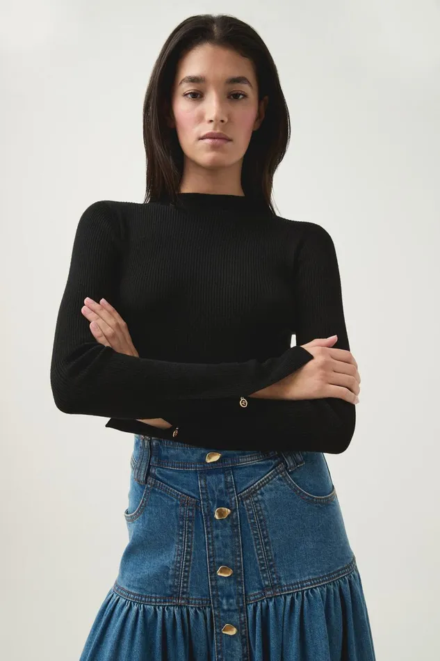 Aje Knitwear and Jumpers Carolina Rib Knit Top Black 8211 Women