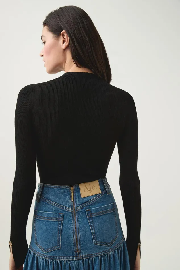 Aje Knitwear and Jumpers Carolina Rib Knit Top Black 8211 Women