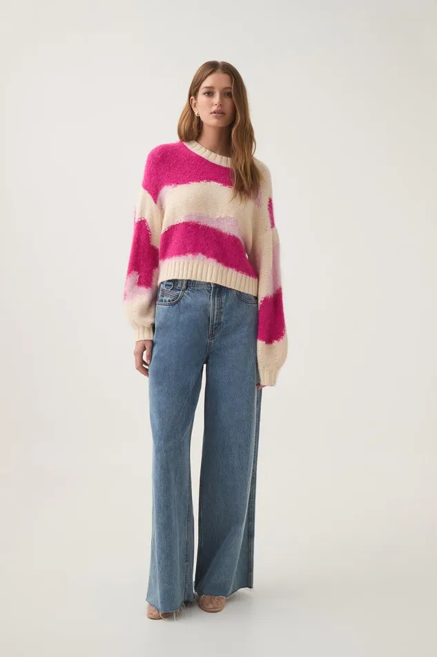 Aje Knitwear and Jumpers Enfold Jacquard Knit Eggshell Pink Multi 8211 Women
