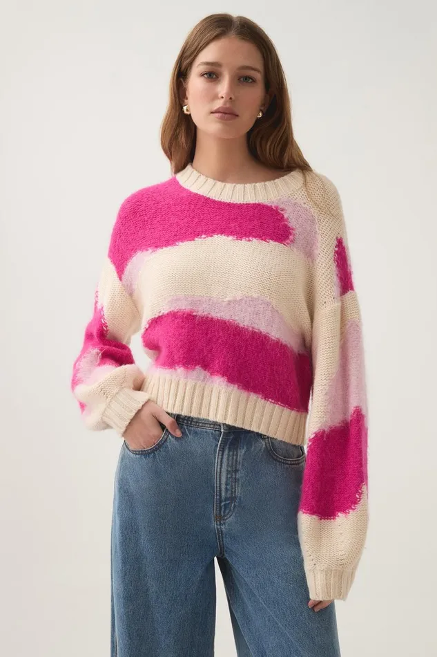Aje Knitwear and Jumpers Enfold Jacquard Knit Eggshell Pink Multi 8211 Women
