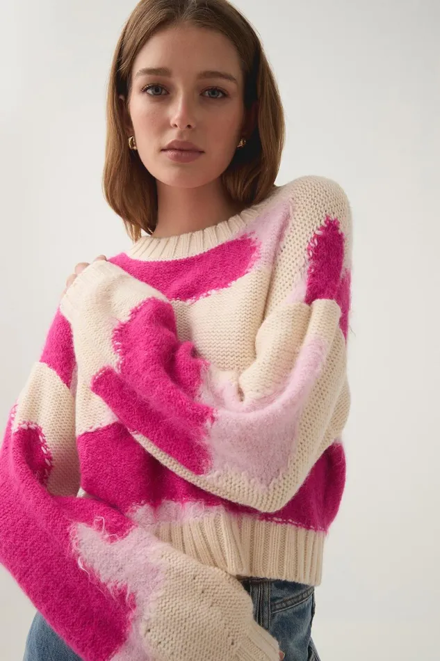 Aje Knitwear and Jumpers Enfold Jacquard Knit Eggshell Pink Multi 8211 Women