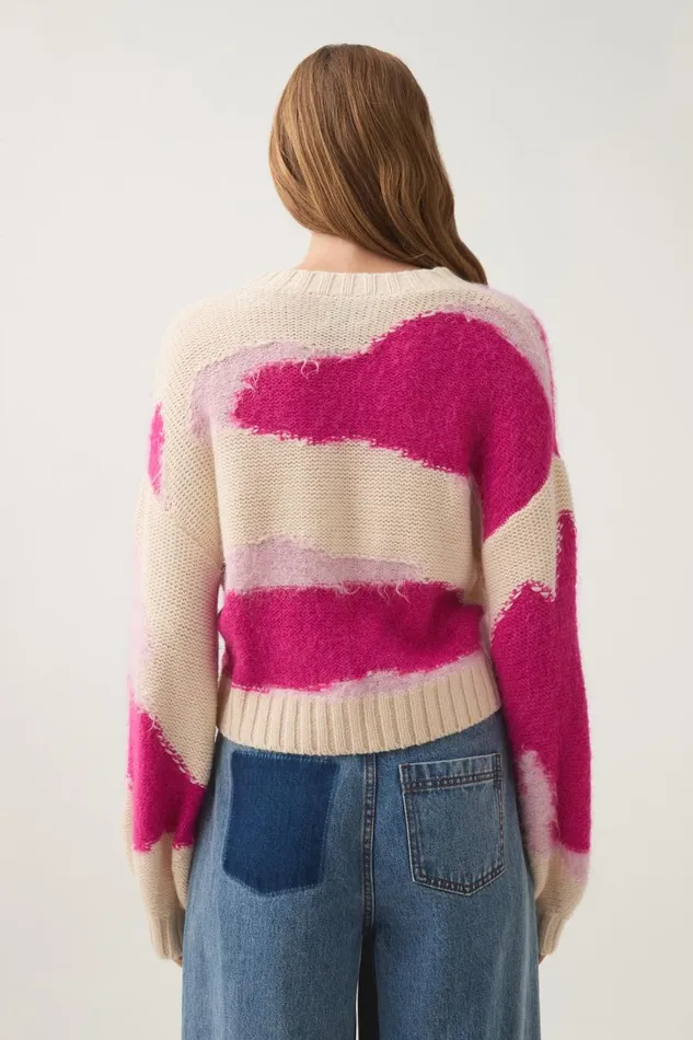 Aje Knitwear and Jumpers Enfold Jacquard Knit Eggshell Pink Multi 8211 Women